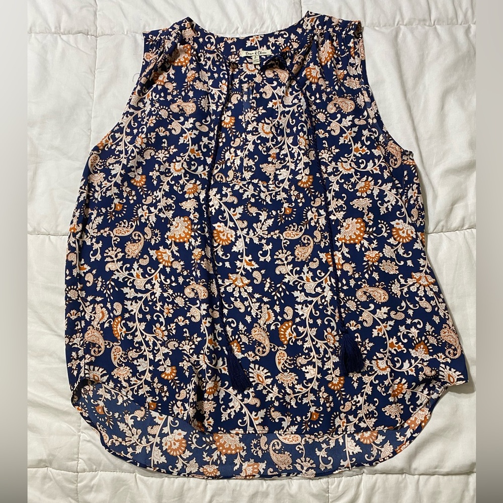 Floral Sleeveless Blouse in Blue and Orange